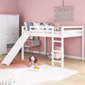Whisen Full Loft Bed, Bed Frame with Slide and Full-length Guardrail, Multifunctional Design - White