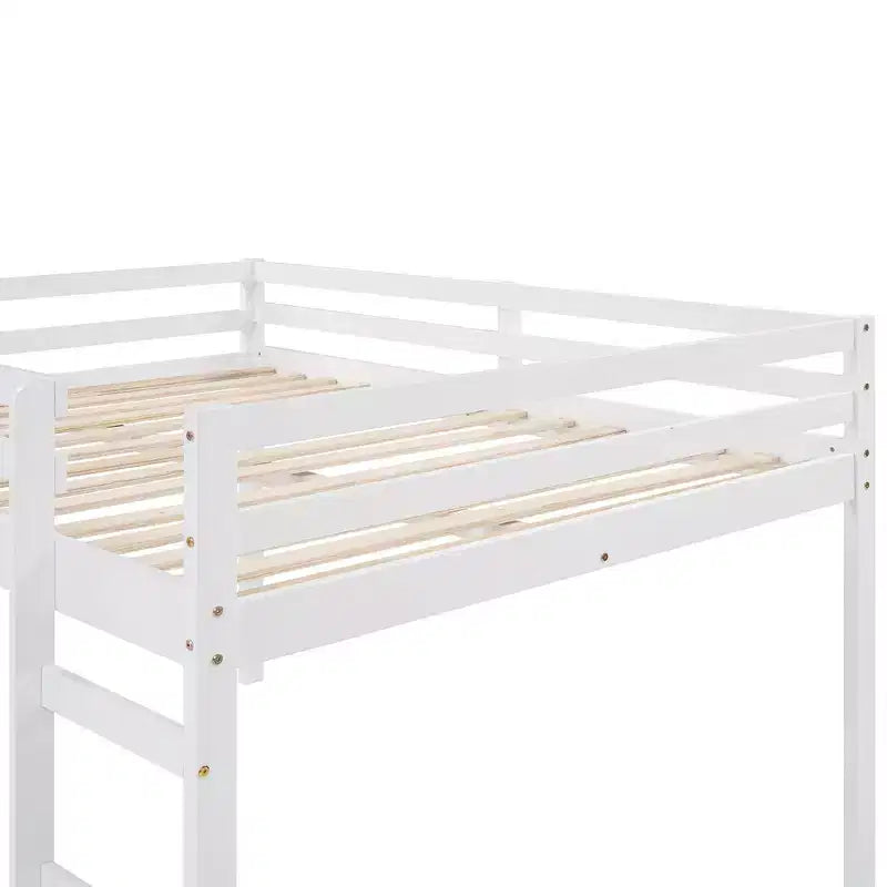 Whisen Full Loft Bed, Bed Frame with Slide and Full-length Guardrail, Multifunctional Design - White