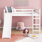Whisen Full Loft Bed, Bed Frame with Slide and Full-length Guardrail, Multifunctional Design - White