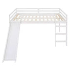 Whisen Full Loft Bed, Bed Frame with Slide and Full-length Guardrail, Multifunctional Design - White