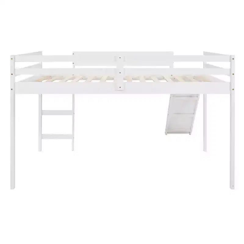 Whisen Full Loft Bed, Bed Frame with Slide and Full-length Guardrail, Multifunctional Design - White