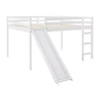 Whisen Full Loft Bed, Bed Frame with Slide and Full-length Guardrail, Multifunctional Design - White