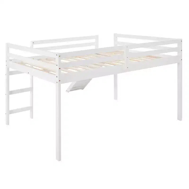 Whisen Full Loft Bed, Bed Frame with Slide and Full-length Guardrail, Multifunctional Design - White