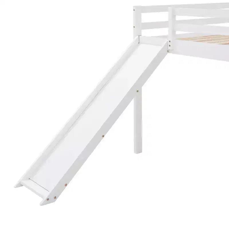 Whisen Full Loft Bed, Bed Frame with Slide and Full-length Guardrail, Multifunctional Design - White