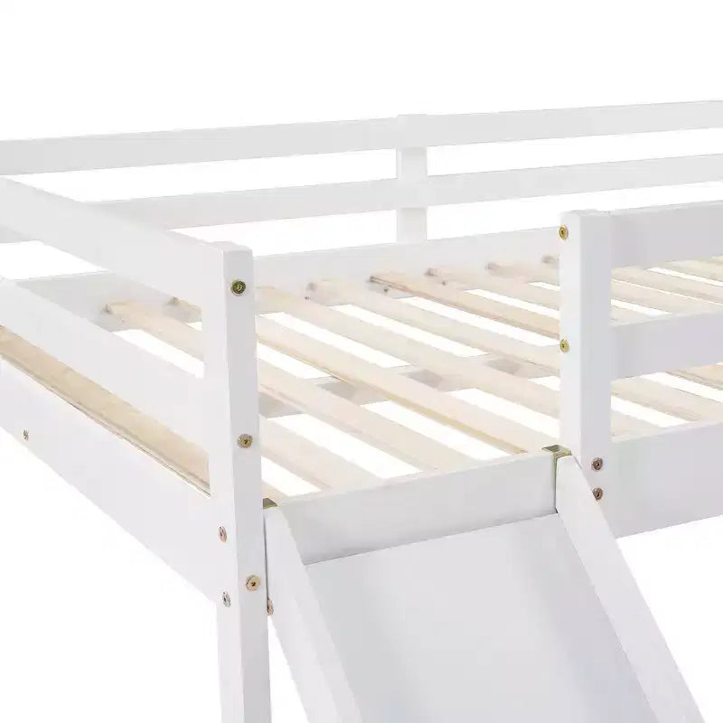 Whisen Full Loft Bed, Bed Frame with Slide and Full-length Guardrail, Multifunctional Design - White