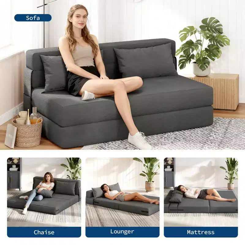 4-in-1 Folding Sofa Bed & Chair Bed - Convertible Sleeper, Fold Out Loveseat Sofa Couch with Pillow, Tufted Floor Lounge for Living Room, Guest Room