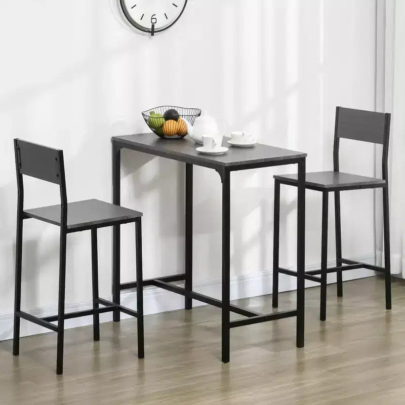 Set di tavolo da bar e sedie da 3 pezzi, set da pranzo industriale per 2 persone, tavolo da cucina ad altezza bancone con sgabelli da bar, set da tavolo per colazione per 2 persone