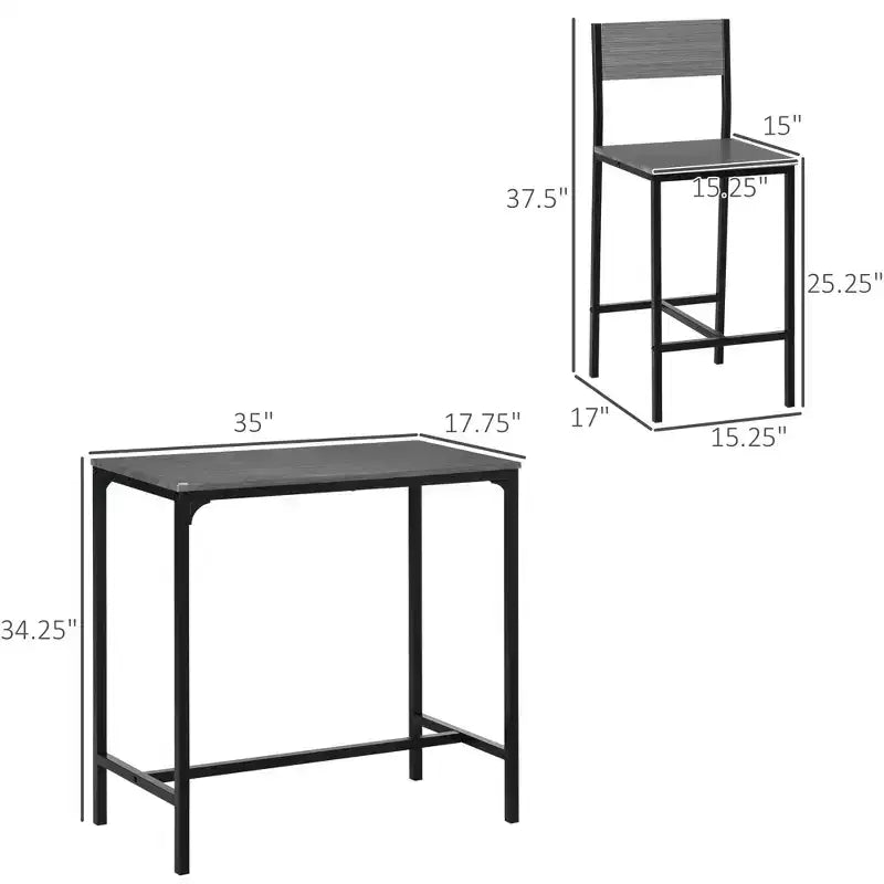 Set di tavolo da bar e sedie da 3 pezzi, set da pranzo industriale per 2 persone, tavolo da cucina ad altezza bancone con sgabelli da bar, set da tavolo per colazione per 2 persone