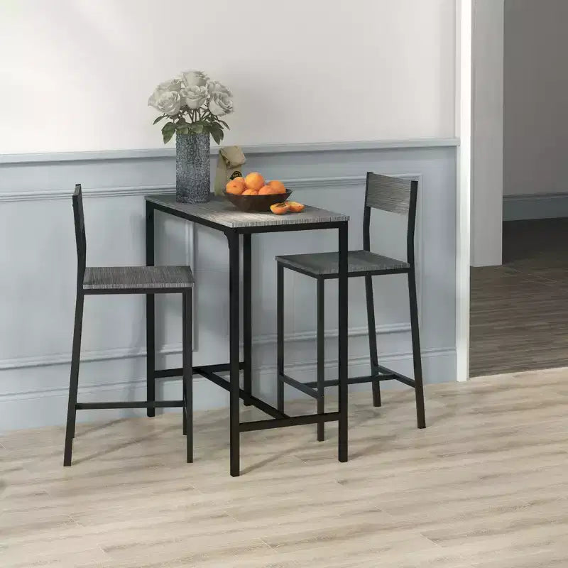 Set di tavolo da bar e sedie da 3 pezzi, set da pranzo industriale per 2 persone, tavolo da cucina ad altezza bancone con sgabelli da bar, set da tavolo per colazione per 2 persone