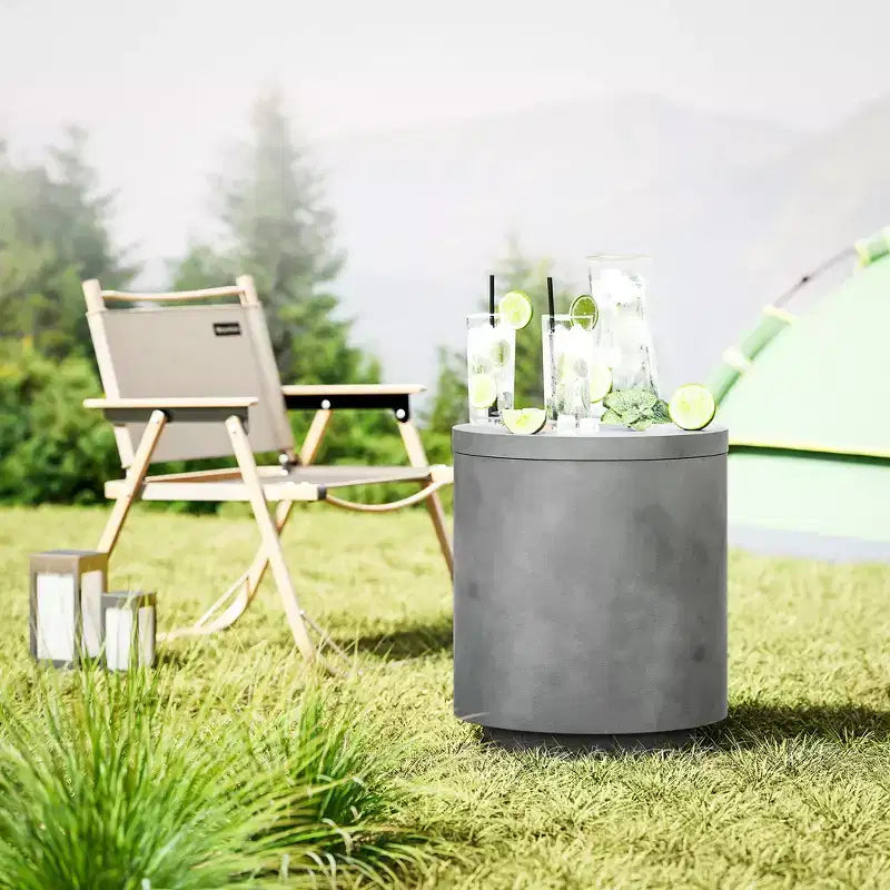 Outsunny 2.6 Gal Outdoor Side Table, 3-In-1 Concrete Cooler Bar Table with Storage, Removable Ice Bucket and Lid