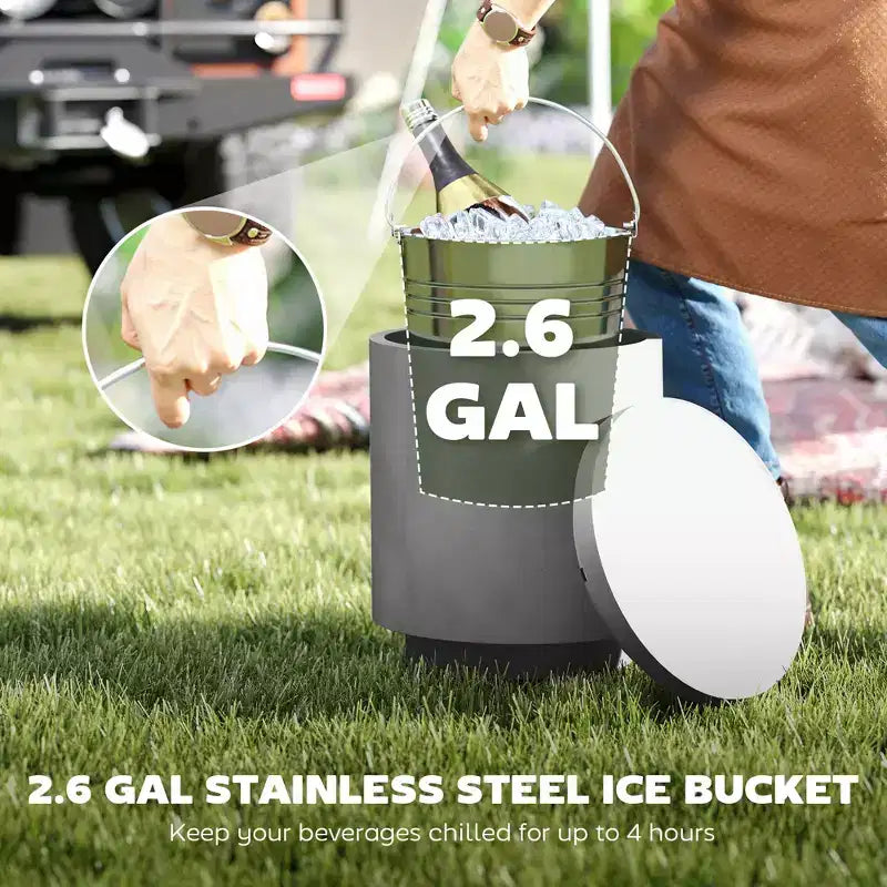 Outsunny 2.6 Gal Outdoor Side Table, 3-In-1 Concrete Cooler Bar Table with Storage, Removable Ice Bucket and Lid