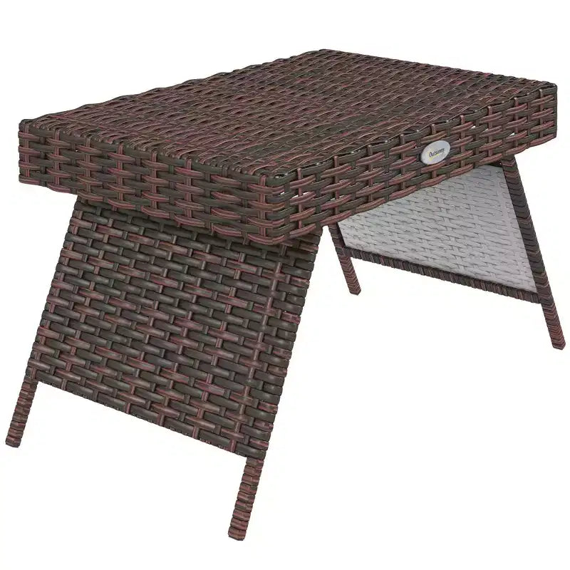 Folding Rattan Side Table, Outdoor End Table, Hand Woven PE Rattan Coffee Table for Balcony, Garden, Lawn, Courtyard