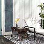 Folding Rattan Side Table, Outdoor End Table, Hand Woven PE Rattan Coffee Table for Balcony, Garden, Lawn, Courtyard