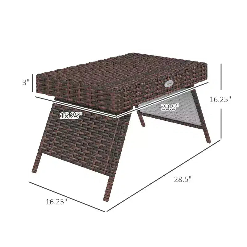 Folding Rattan Side Table, Outdoor End Table, Hand Woven PE Rattan Coffee Table for Balcony, Garden, Lawn, Courtyard