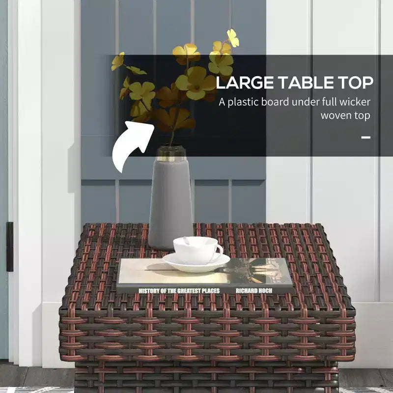 Folding Rattan Side Table, Outdoor End Table, Hand Woven PE Rattan Coffee Table for Balcony, Garden, Lawn, Courtyard