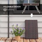 Folding Rattan Side Table, Outdoor End Table, Hand Woven PE Rattan Coffee Table for Balcony, Garden, Lawn, Courtyard