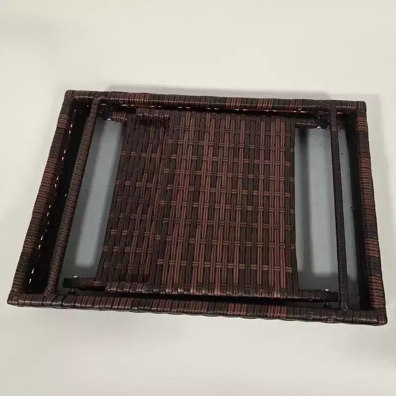 Folding Rattan Side Table, Outdoor End Table, Hand Woven PE Rattan Coffee Table for Balcony, Garden, Lawn, Courtyard