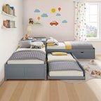 AMERLIFE L-Shaped Twin Solid Wood Trundle Bed with Flip-Top Storage Desk, Space-Saving Platform Frame for Kids and Family Rooms