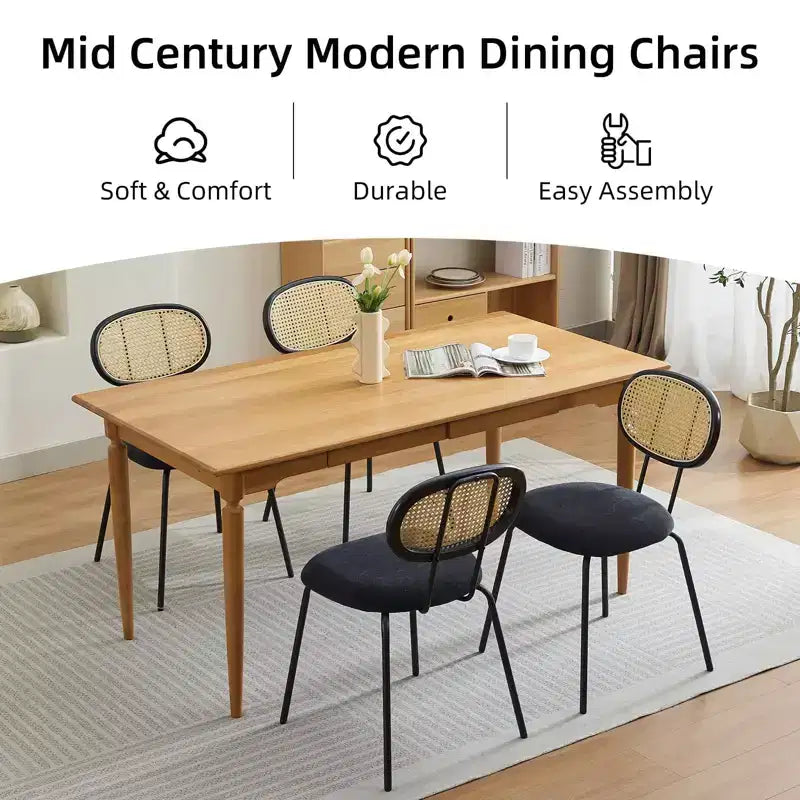 COZONY Metal Dining Chairs Set of 2 Modern Upholstered Kitchen Chairs with Woven Grid Back and Strong Metal Frame