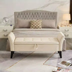 TUYOHW Rectangle Storage Bench,51.5 End of Bed Ottoman Bench with Solid Wood Legs,Velvet Ottoman for Living Room,Bedroom,Entryway,Beige