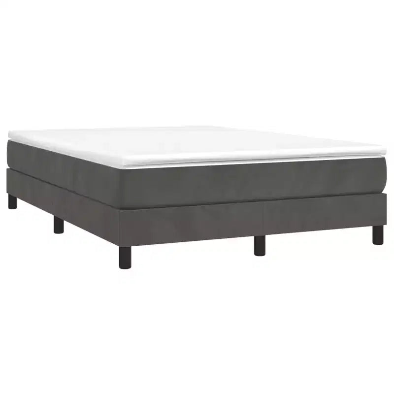 Struttura letto in velluto grigio scuro, compensato, legno ingegnerizzato, matrimoniale standard