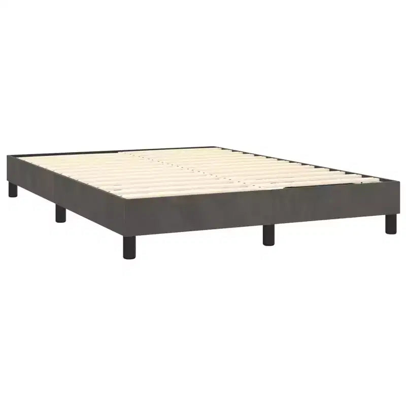 Struttura letto in velluto grigio scuro, compensato, legno ingegnerizzato, matrimoniale standard