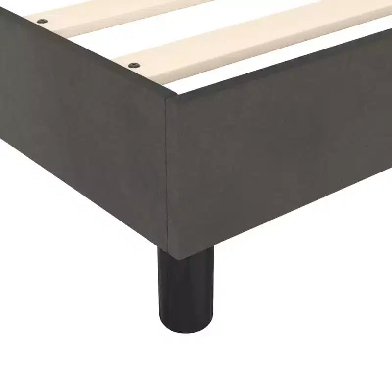 Struttura letto in velluto grigio scuro, compensato, legno ingegnerizzato, matrimoniale standard