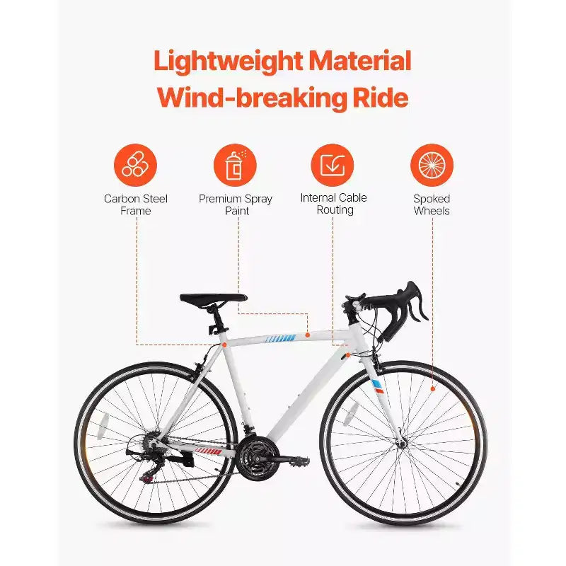 Bici da strada in acciaio al carbonio a 21 velocità con trasmissione Shimano, pneumatici 700x25C, bici da pendolare con manubrio da corsa