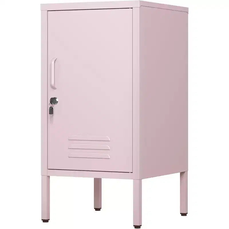 Tavolino Comodino in Metallo con Ante, Tavolino Laterale Moderno Minimalista con 2 Ripiani Regolabili, Design Antiribaltamento, Armadietto Multiuso per Soggiorno Camera da Letto