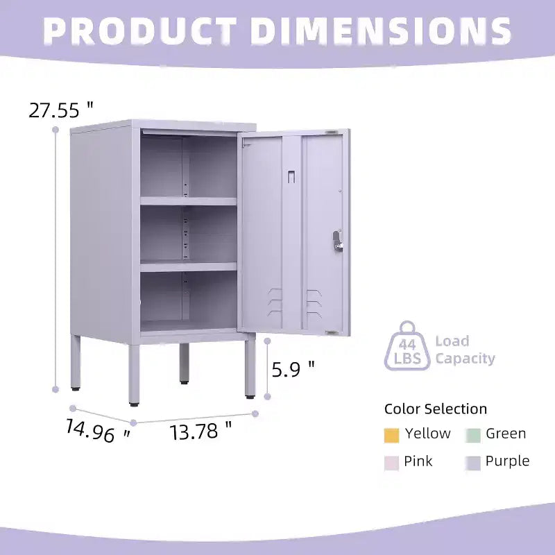 Tavolino Comodino in Metallo con Ante, Tavolino Laterale Moderno Minimalista con 2 Ripiani Regolabili, Design Antiribaltamento, Armadietto Multiuso per Soggiorno Camera da Letto