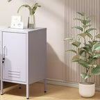 Tavolino Comodino in Metallo con Ante, Tavolino Laterale Moderno Minimalista con 2 Ripiani Regolabili, Design Antiribaltamento, Armadietto Multiuso per Soggiorno Camera da Letto