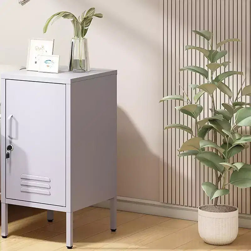 Tavolino Comodino in Metallo con Ante, Tavolino Laterale Moderno Minimalista con 2 Ripiani Regolabili, Design Antiribaltamento, Armadietto Multiuso per Soggiorno Camera da Letto