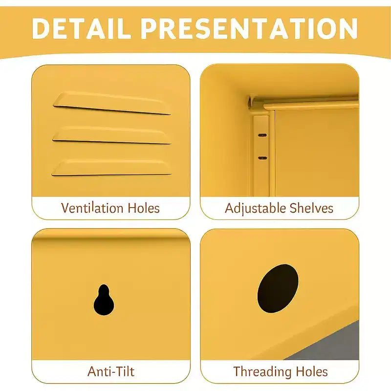 Tavolino Comodino in Metallo con Ante, Tavolino Laterale Moderno Minimalista con 2 Ripiani Regolabili, Design Antiribaltamento, Armadietto Multiuso per Soggiorno Camera da Letto