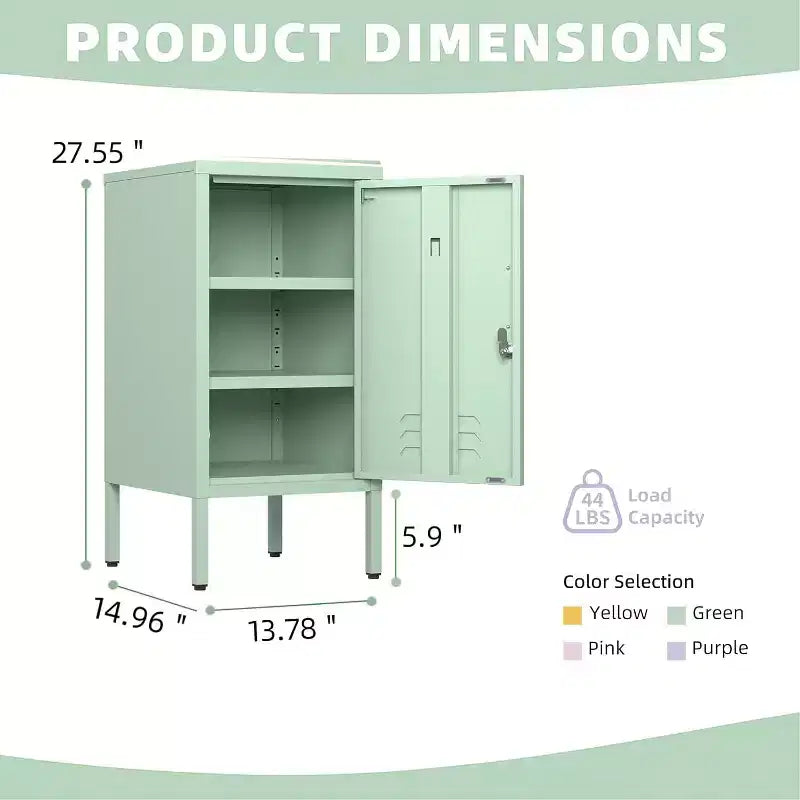 Tavolino Comodino in Metallo con Ante, Tavolino Laterale Moderno Minimalista con 2 Ripiani Regolabili, Design Antiribaltamento, Armadietto Multiuso per Soggiorno Camera da Letto