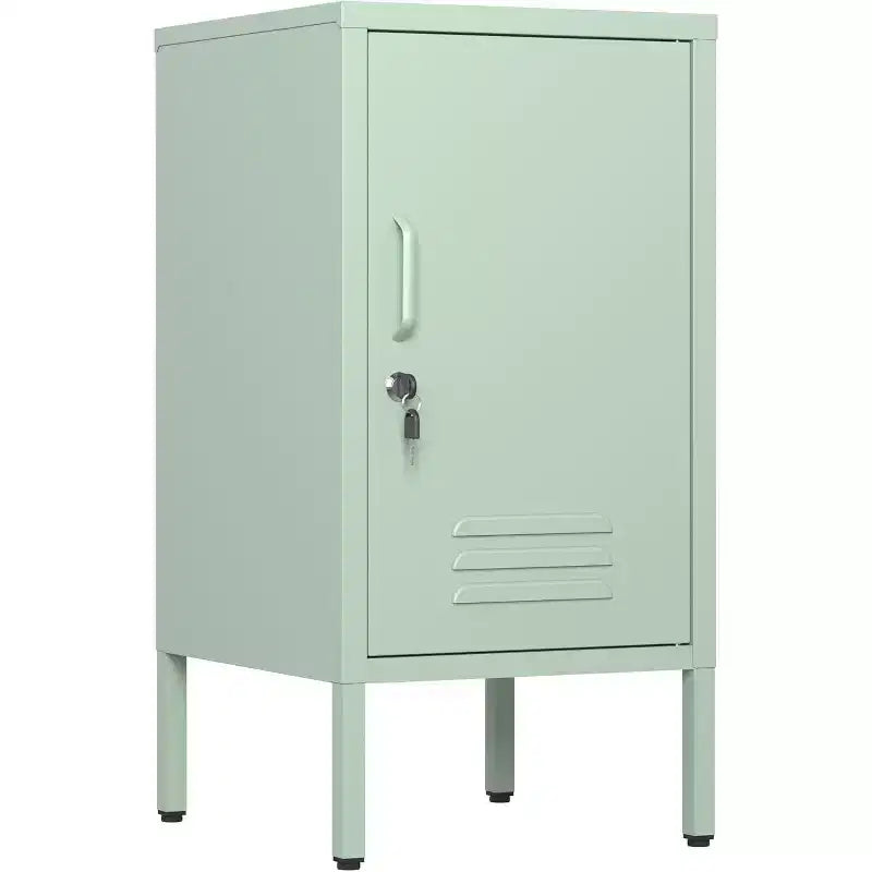 Tavolino Comodino in Metallo con Ante, Tavolino Laterale Moderno Minimalista con 2 Ripiani Regolabili, Design Antiribaltamento, Armadietto Multiuso per Soggiorno Camera da Letto