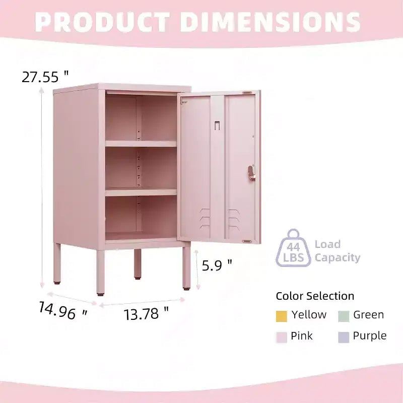 Tavolino Comodino in Metallo con Ante, Tavolino Laterale Moderno Minimalista con 2 Ripiani Regolabili, Design Antiribaltamento, Armadietto Multiuso per Soggiorno Camera da Letto