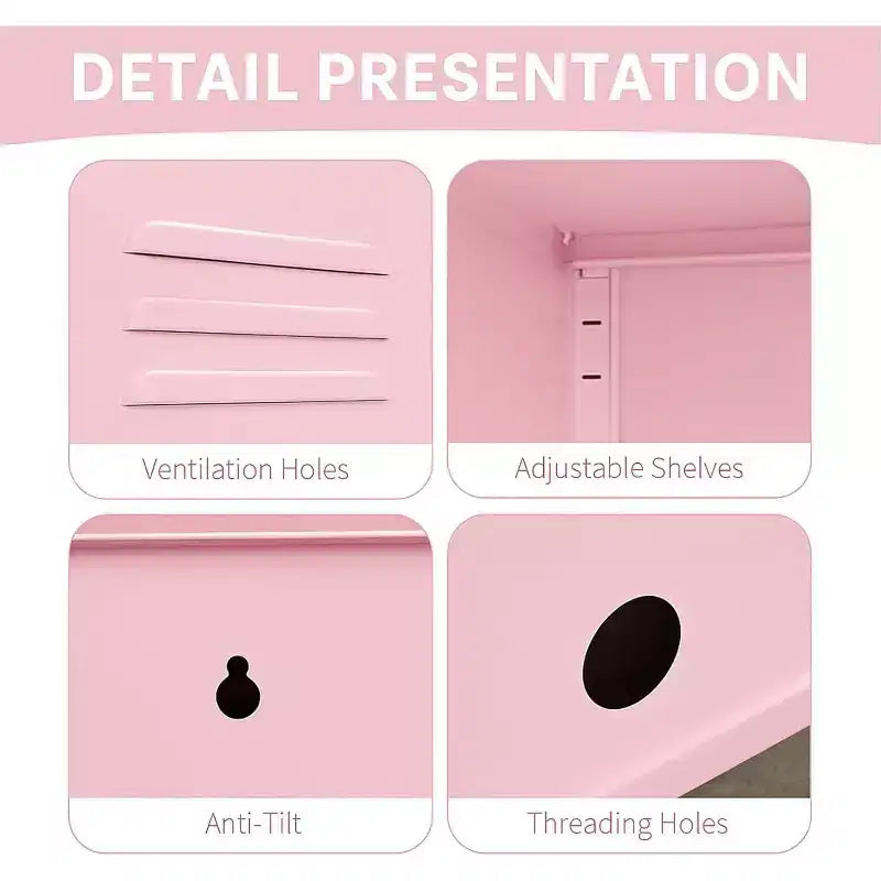 Tavolino Comodino in Metallo con Ante, Tavolino Laterale Moderno Minimalista con 2 Ripiani Regolabili, Design Antiribaltamento, Armadietto Multiuso per Soggiorno Camera da Letto