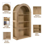 Okak Mid Century 4 Tier Tall Arched Bookshelf Cabinet,Wooden Display Bookcase Open Storage Rack for Office,Living Room
