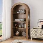 Okak Mid Century 4 Tier Tall Arched Bookshelf Cabinet,Wooden Display Bookcase Open Storage Rack for Office,Living Room