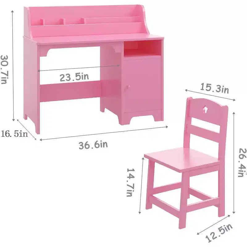 Garvee Kids Desk with Chair,Study Desk with Hutch, Storage Cabinet, Wooden Children Table for Bedroom & Study Room