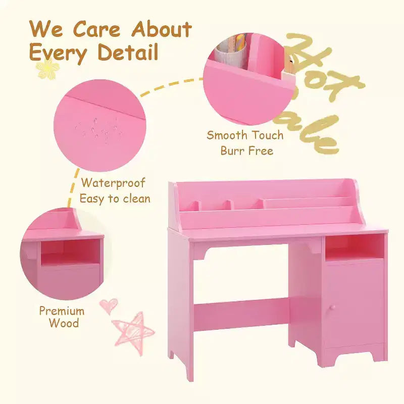 Garvee Kids Desk with Chair,Study Desk with Hutch, Storage Cabinet, Wooden Children Table for Bedroom & Study Room