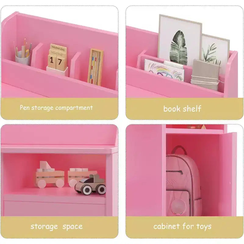 Garvee Kids Desk with Chair,Study Desk with Hutch, Storage Cabinet, Wooden Children Table for Bedroom & Study Room