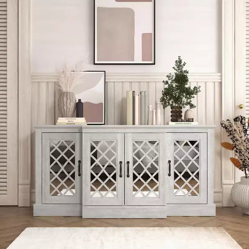 Galano 4-Door Accent Sideboard with Mirrored Cut-Out Doors 60.4 W  18.2 D  29.3 H
