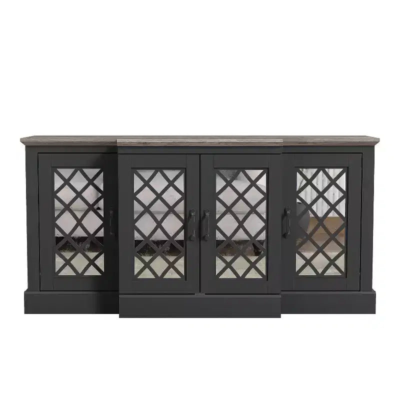 Galano 4-Door Accent Sideboard with Mirrored Cut-Out Doors 60.4 W  18.2 D  29.3 H