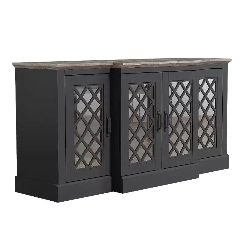 Galano 4-Door Accent Sideboard with Mirrored Cut-Out Doors 60.4 W  18.2 D  29.3 H