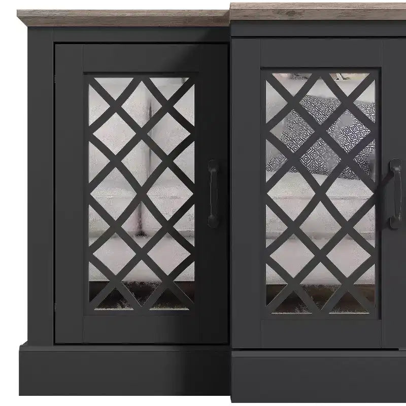 Galano 4-Door Accent Sideboard with Mirrored Cut-Out Doors 60.4 W  18.2 D  29.3 H