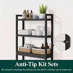 Over Toilet Storage Cabinet 3 Tier Bathroom Organizers with Adjustable Shelf 4 Hooks Space Saving Black Shelf Rack