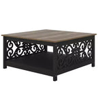Galano Square Coffee Table with Decorative Cut-Out Panels and Lower Shelf 34.9 W x 34.9 D x 17.1 H