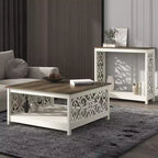 Galano Square Coffee Table with Decorative Cut-Out Panels and Lower Shelf 34.9 W x 34.9 D x 17.1 H