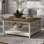 Galano Square Coffee Table with Decorative Cut-Out Panels and Lower Shelf 34.9 W x 34.9 D x 17.1 H